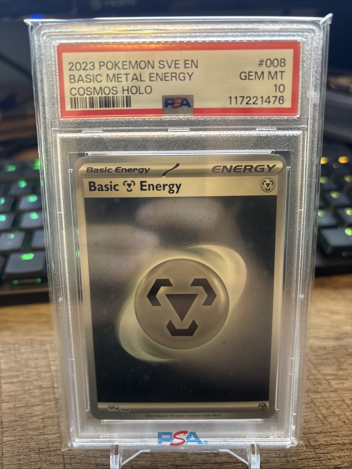 2023 Pokemon SVE EN Basic Metal Energy Cosmos Holo #8 PSA 10, photo