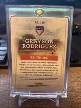 2023 Panini Chronicles America's Pastime Auto 10/10 Red #139 Grayson Rodriguez, photo 2