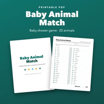 Baby Animal Match Baby Shower Game: 20 Pairs, cover