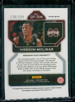 2022 Panini Prizm Draft Picks #DP-IVM Iverson Molinar Auto Prizms Red #/199, photo 2