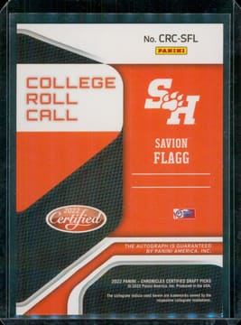 2022-23 Panini Chronicles Certified Draft Picks SAVION FLAGG Auto RC CRC-SFL, photo 2