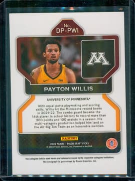 2022-23 Prizm Draft Picks Basketball Draft Picks Auto #DP-PWI Payton Willis, photo 2